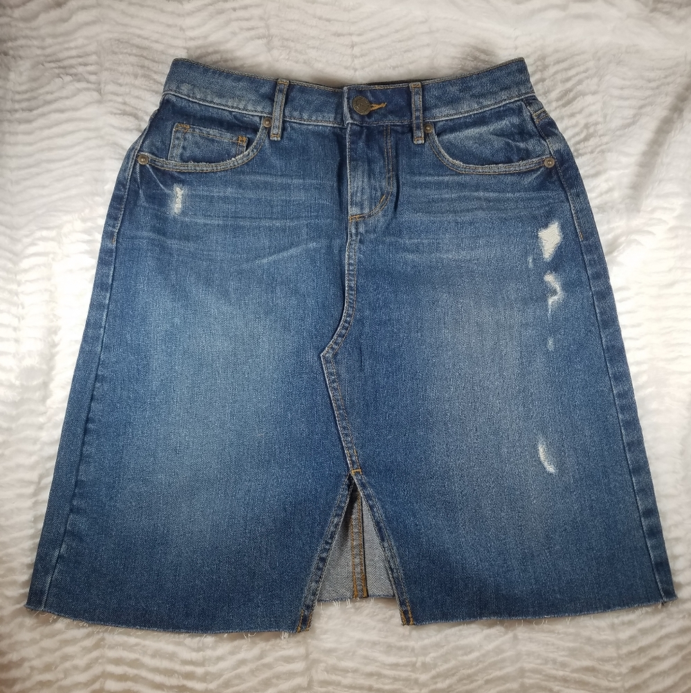 Loft distressed front slit jean skirt